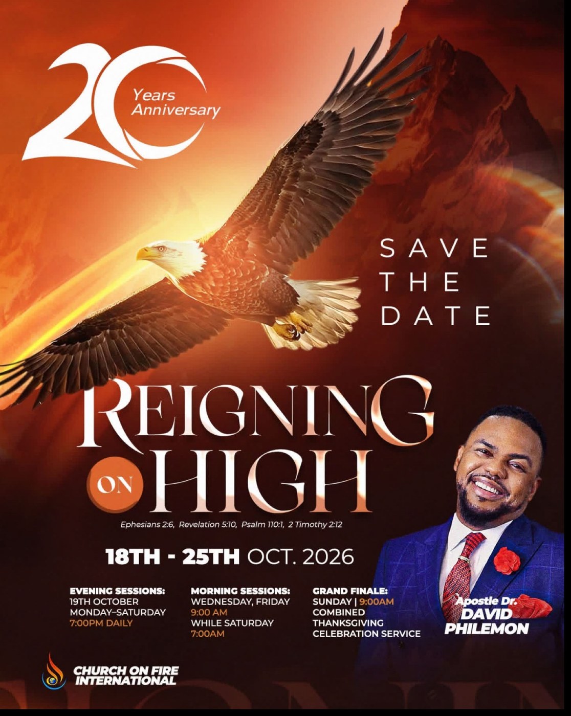 Save the Date: Reigning on High, Church on Fire International 20 Years Anniversary, 18th–25th October 2026